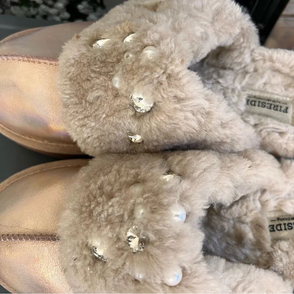 Fireside Ballina Genuine Sterling Platform Pearl Embellished Slippers - Picture 9 of 11